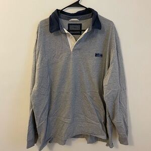 LL Bean Rugby Shirt XXL Gray Navy Collar Heavyweight Cotton Polo Collegiate